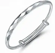 [HEYONA] Women Jewelry 925 Silver Sterling Bracelet Fashion Cuff Bangle Chain Bracelets,Silver Plated Bracelet for Women Shiny Rhombus Geometry Engraving Charming Silver Bangle Silver Friendship Bracelets