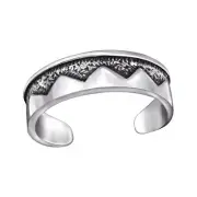 TJS 925 Sterling Silver Toe Ring Zig Zag Abstract Geometric Band Adjustable