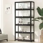 Oikiture Display Cabinet Storage 5-Tier Shelves Clear Bookcase Stand Rack Black