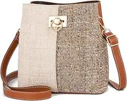 [Minefoir] Women's Multi Pocket Canvas and Leather Shoulder Bag with Compartments Medium Tote Bags with Zipper Crossbody Bag