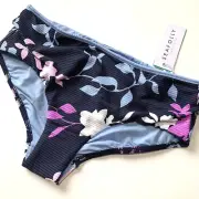 US 8 Seafolly Florence Wide Side Retro Pant Indigo Swim Bikini Bottoms Women's