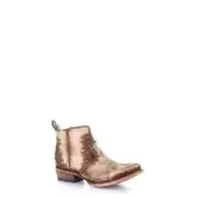 Corral Ladies Embroidery & Stud Round Toe Beige Ankle Boot C3728