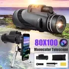 80X100 HD Zoom Tripod Monocular Telescope Day/Night Vision Camping Phone Clip