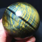 TOP 335.7G 61MM Natural Blue Tiger eye Crystal Sphere Ball Healling A1632