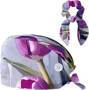 [YTYVAGT] Scrub Caps Women,Scrub Hats Suitable for Women,Tulip Flower Watercolor