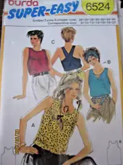 Burda #6524 MISSES SUMMER TOPS Sewing Pattern Uncut Sizes 8-20