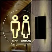 Toilet Sign Bathroom Door Sign Men's and Women's Restroom Signs, Restroom Unisex Sign, Male Female Boy Girl Toilet Led Sign, Acrylic USB Rechargeable Toilet Sign, Bathroom Sign Decor