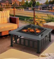 34in Outdoor Fire Pits Fireplace Heater Stove with Screen & Poker for BBQ Patio.