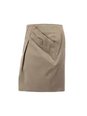 Khaki Cotton-Blend Pleat Accent Pencil Skirt