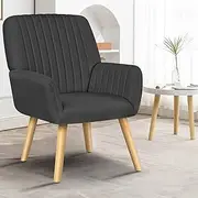 ALFORDSON Wooden Armchair Lina Series High Back Accent Chair with Armrest & Solid Wood Leg, Linen Fabric Upholstery Lounge Sofa for Reading Bedroom Living Room, 180KG, Dark Grey