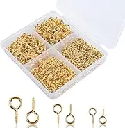 600 Pcs 3 Sizes Small Screw Eye Pins for Jewelry Making & DIY Crafts Tiny Eye Hooks & Screw Eyes for Crafts Mini Screw Eyes Pin Hook Self Tapping Screw Eye Hooks,Gold
