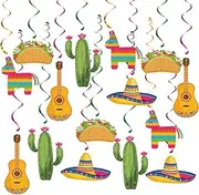 20 pcs Mexican Fiesta Hanging Swirl Decorations, Mexican Fiesta Cinco De Mayo Party Supplies, Taco Twosday Birthday Theme, Taco Party Mexican Fiesta Ceiling Hanging Swirl Decorations 1st Boys Girls Baby Shower