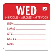 Hygiplas Day of the Week Dissolvable Food Prep Label Wednesday 2'' (Roll 250)
