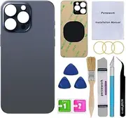 Perzework OEM Rear Back Glass Replacement for iPhone 15 Pro Max 6.7-inches with Reparing Tool Kit and Pre-Installed Adhesive (Blue Titanium)