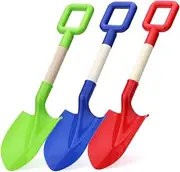 Heavy Duty Beach Shovels for Kids, 40CM Jumbo Sand Shovels with Wooden Handled, Toddlers' Beach Spade for Travel, Plastic Sandbox Garden Tools Toys for Shoveling Digging Sand Snow(3PCS)