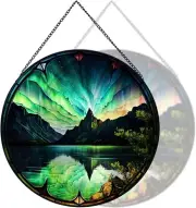 Northern Lights Stained Glass Window Hanging, Aurora Borealis Stained Glass Sunc
