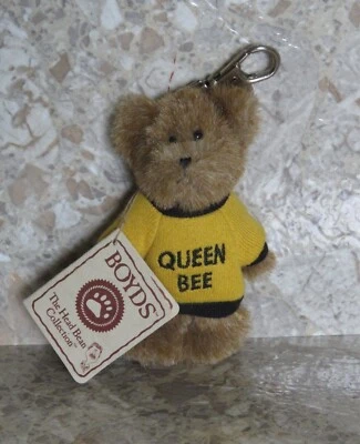 NWT Mini Boyds Bear Queen Bee Yellow Sweater Plush Keychain Thinkin of Ya 3"