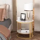 Heavy Duty Round Marble Side Table Bedside Nightstand End Tables 2-tier Storage