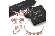 Boxed Petalia Pink Jewellery Set Embellished with SWAROVSKI Crystals in Rose Gold