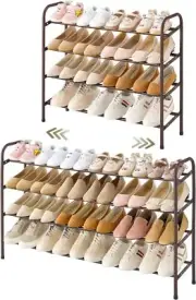 4-Tier Shoe Rack Expandable, Width Adjustable Shelf 4 Tier, Brown
