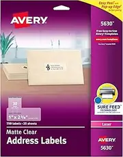 Avery Printable Address Labels with Sure Feed, 1" x 2-5/8", Matte Clear, 750 Blank Mailing Labels (05630)