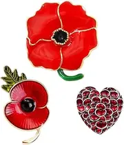 [Amersis] 3pcs Remembrance Poppy Lapel Pins (Red) – Handcrafted Pewter Lapel Pins For Veteran Day, 1.5“ Gifts for Women Mom Stepmother Grandma