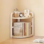 Hbluefat Desktop Corner Organizer Shelf, Desk Wood Storage Bookshelff, Mini Countertop Bookcase, Multi-Unit Counter Stand Rack for for Small Spaces, Home Office, Kitchen, Bathroom (Wood+White)