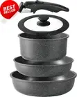 5-Piece Nonstick Cookware Set, Detachable Handle, Stackable, RV Cookware, Black