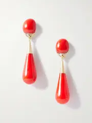 [Dinosaur Designs] Dinosaur Designs - Dew Drop Medium Gold-tone And Resin Earrings - Red - One size One size Red