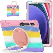 [SLLMYYX] Kids Case for Samsung Galaxy Tab S9 FE Plus/Tab S9 Plus 12.4 inch 2023 Release, 360 Degree Rotating Hand Grip Kickstand Shockproof Cover with Shoulder Strap, Colourful Pink