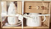 Rae Dunn Magenta 5pcs Ceramic Teapot Teacup Honey Stick Sweet Sip Tea Gift Set