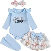 [BeQeuewll] Baby Girl 1st Birthday Outfit Short Sleeve One Romper+Bloomers Tutu Skirt+ Headband+Socks 4Pcs Baby Birthday Dress