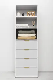 GENEVA 3 SHELF 4 DRAWER BUILT IN WARDROBE - WHITE - SLIM - PULL BRASS