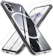 Hensinple for Nothing Phone 2 Case with Tempered Glass Screen Protector, Anti-Yellowing Military-Grade Drop Protection Cover, Shockproof Soft Slim TPU Anti-Scratch Case for Nothing Phone 2-Clear