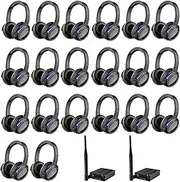 Professional Rechargeable RF Silent Disco Wireless Headphones 20 PCS Bundle 3 Channels for Parties Events Weddings Movies Clubbing Transmitter up to 1600 Feet Distance