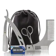 5Pcs/Set Beard Grooming & Trimming Kit Razor Shaping Scissors Mustache Care Styling Tool