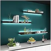LED Lighted Floating Wall Display Shelf for Entryway Bar Countertop Living Room Bathroom Black (100cm)