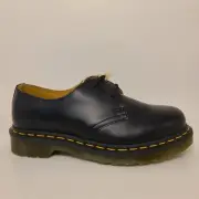 Dr Martens Womens Sz 6 Mens Sz 5 1461 3 Eyelet Shoe Yellow Stich In Black
