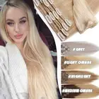 Double Weft Clip In Real Remy Human Hair Extensions Thick Full Head Blonde/Ombre