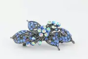 Antique silver hair barrette with complimenting color small rhinestones - Lavend