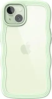 JETech Cute Case for iPhone 15 6.1-Inch, Wave Frame Curly Shape Shockproof Phone Cover for Women and Girls, Clear Hard PC Back (Green)