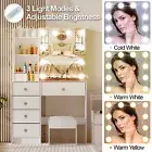 Makeup Vanity Desk with Mirror and LED Light Dressing Table and Stool Set White