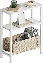 Narrow Side Table, Bedside Table, 3 Shelves, Narrow Bedside Table with Storage Space, Sofa Side Table for Narrow Spaces, Small Table, for Living Room, Bedroom, Kitchen & Balcony, Study (White)