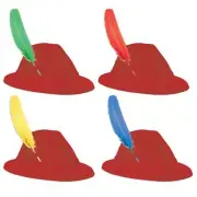 Oktoberfest Red Velour Alpine Hat Feather Color is Random Adult Size Fits Most