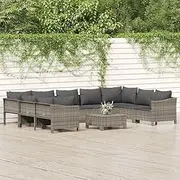 10 Piece Garden Lounge Set with Cushions Grey Poly Rattan Patio Bar Sets