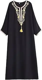 [AZIDWERYQ] Kaftan Dresses for Women, V Neck Batwing Sleeve Kaftan Dress Black Floral Dubai Muslim Robe One Size Long Pakistani Eid Ramadan Wedding Dresses Dress