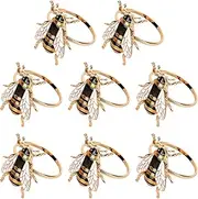 SHIDOW Bumble Bee Napkin Rings, Bee Napkin Holder, Gold Bee Napkin Rings, Metal Napkin Rings, for Wedding Parties, Dinners, Thanksgiving, Easter, Decor（8PCS）