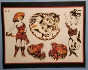 RARE antique milton zeis rockford IL pharoahs horses tattoo flash 16x20 giclee