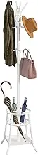 Freestanding Metal Coat Rack with 12 Hooks | Space-Saving Entryway Organizer,Umbrella Stand & Hall Tree for Hallway, Bedroom, Living Room,Office (White)
