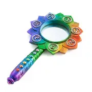 Hand Mirror Lotus Shaped W/ Chakra Symbol Handheld Lady Women Makeup Beauty